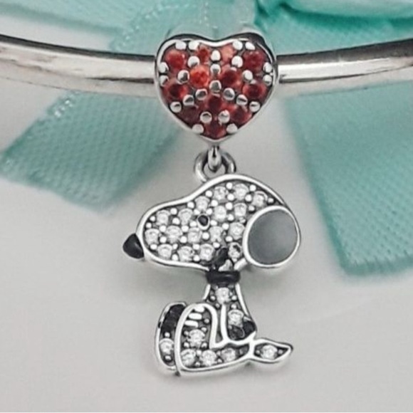 Peanuts Snoopy Dog Heart Dangle Charm Sterling Silver 925 NWOT - Picture 2 of 6